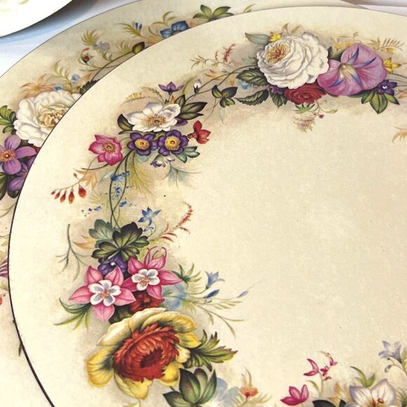 Vintage Pimpernel Floral Round Placemats Cork Back Made in England UK (Set of 4) - Picture 3 of 6